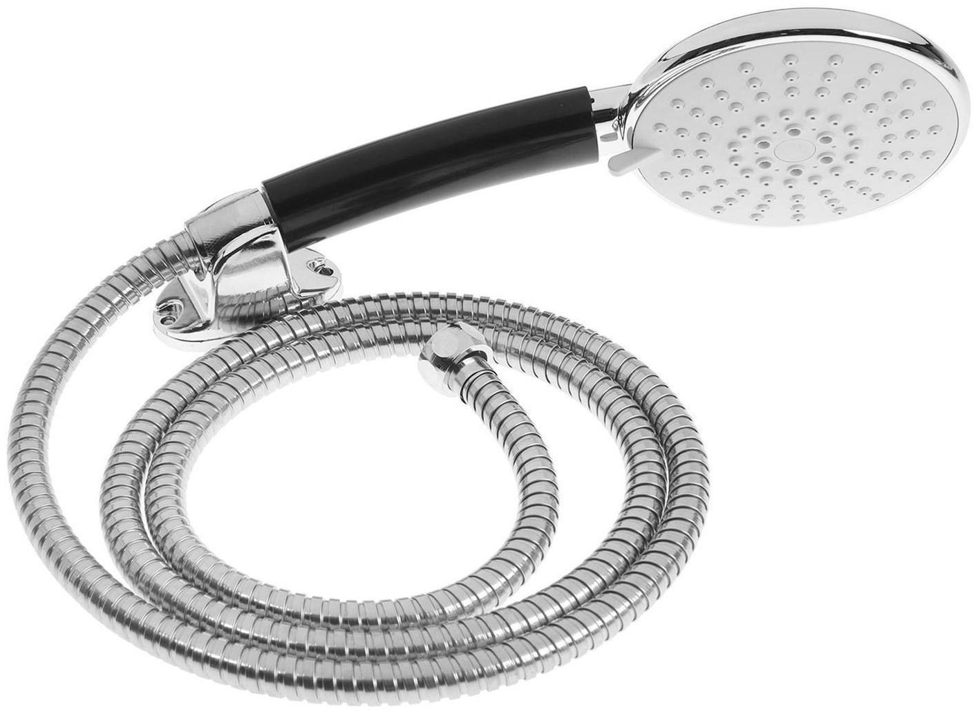 Набор для душа ZEIN Z0405, шланг 150 см, держатель, лейка 5 режимов, черн.ручка, хром