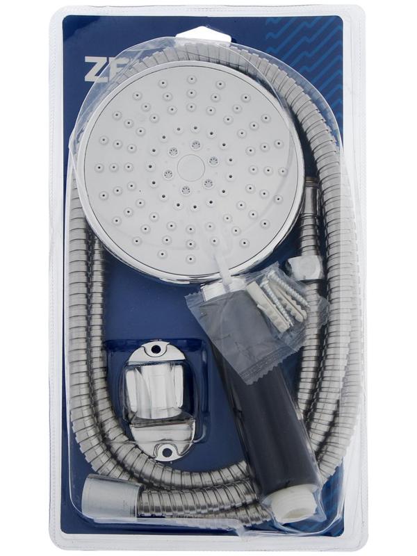 Набор для душа ZEIN Z0405, шланг 150 см, держатель, лейка 5 режимов, черн.ручка, хром