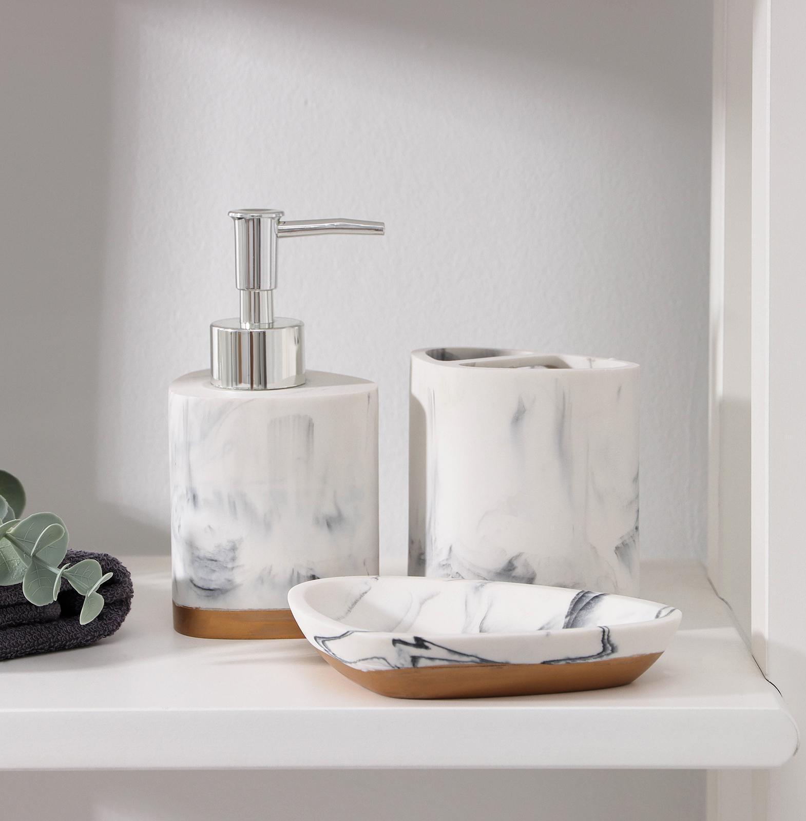 Набор аксессуаров для ванной комнаты «Мрамор», 3 предмета (мыльница, дозатор 230 мл, стакан)