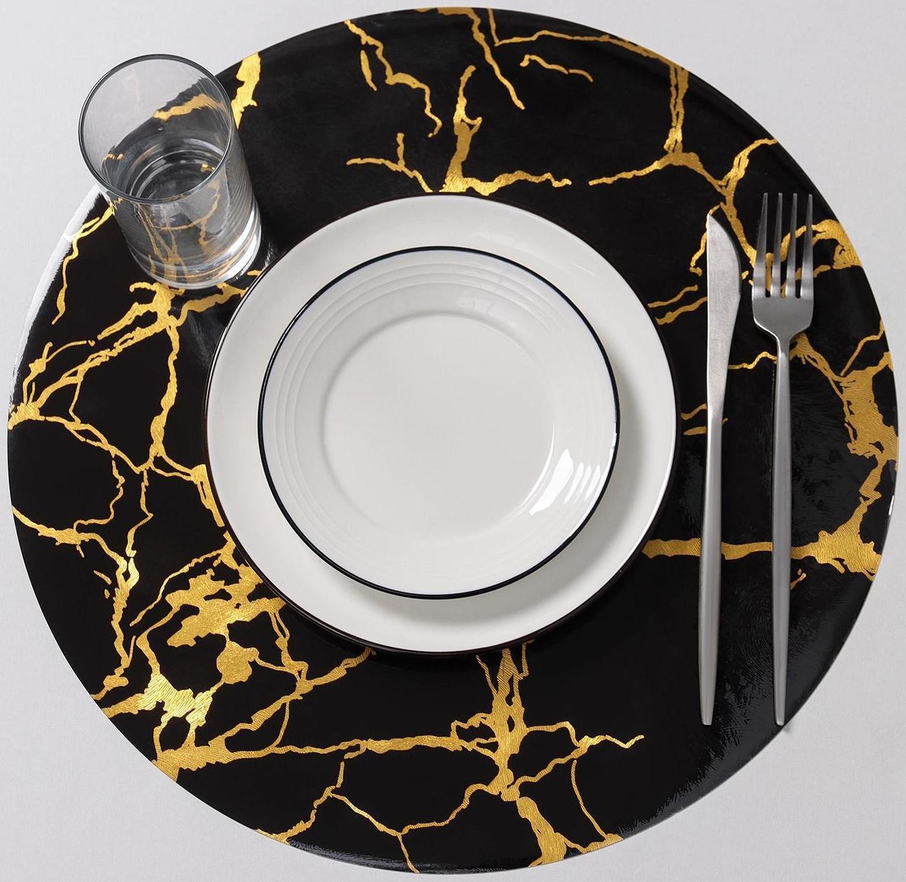 Салфетка сервировочная на стол «Мрамор», d=38 см, цвет чёрный