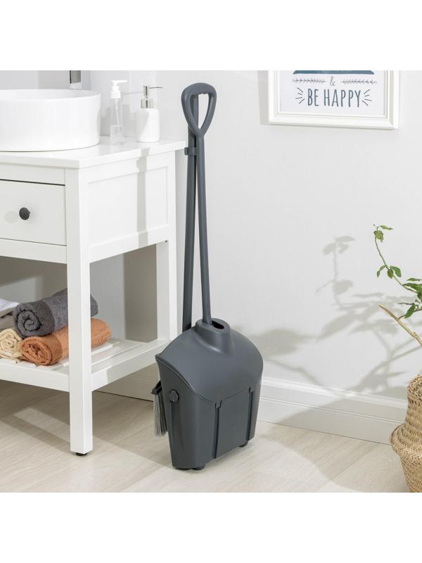 Щётка для пола с совком-ловушкой, с крышкой, цвет серый