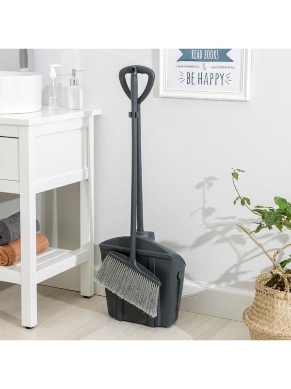 Щётка для пола с совком-ловушкой, с крышкой, цвет серый