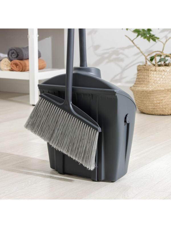 Щётка для пола с совком-ловушкой, с крышкой, цвет серый
