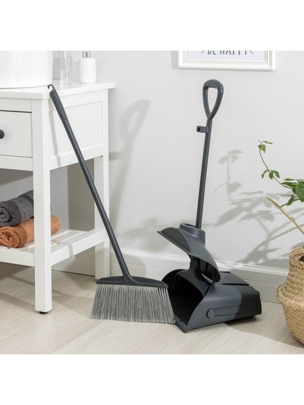 Щётка для пола с совком-ловушкой, с крышкой, цвет серый