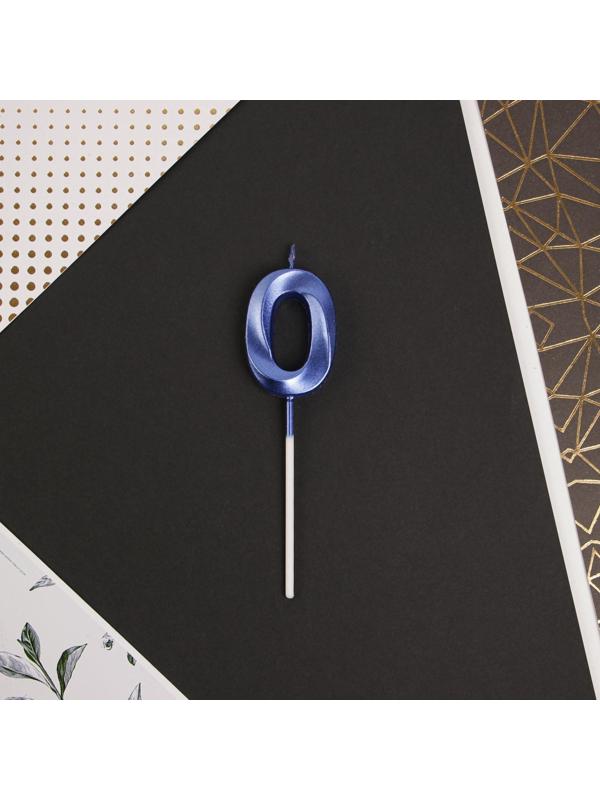 Свеча в торт цифра «0», голубая