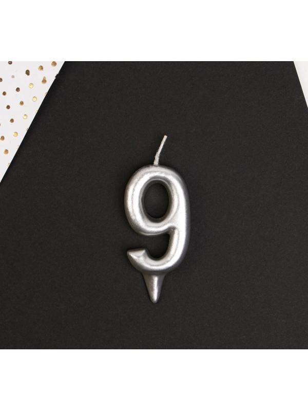 Свеча-цифра в торт «9», серебро
