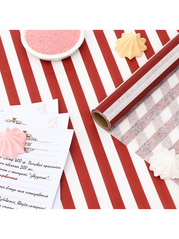 Бумага силиконизированная «Полоски», бордовые, для выпечки, 0,38 х 5 м