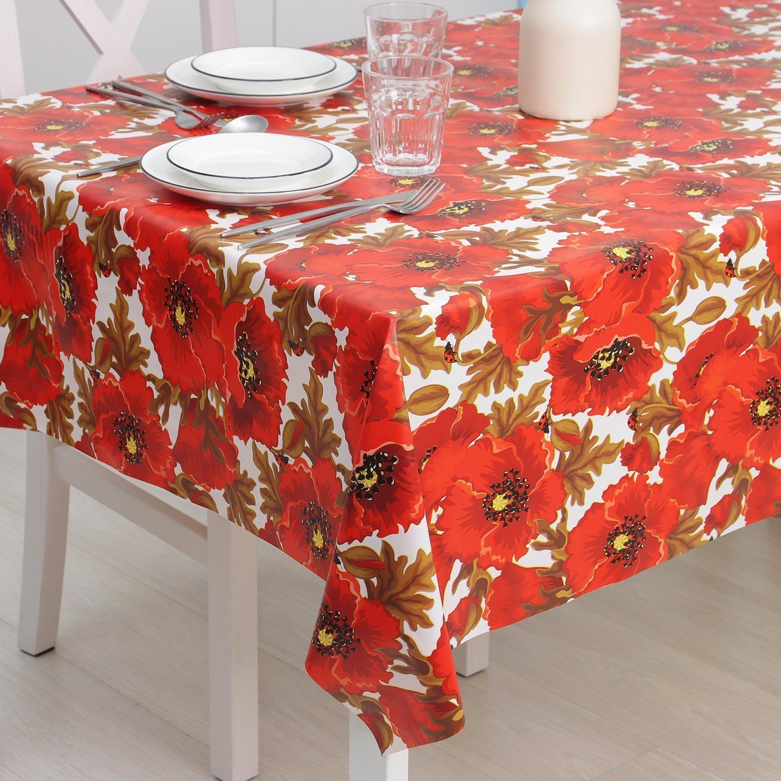 Клеёнка столовая на тканевой основе Доляна «Маки», рулон 20 метров, ширина 137 см