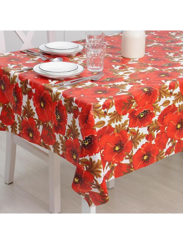 Клеёнка столовая на тканевой основе Доляна «Маки», рулон 20 метров, ширина 137 см