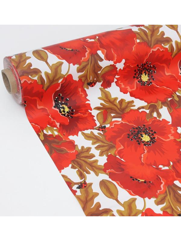 Клеёнка столовая на тканевой основе Доляна «Маки», рулон 20 метров, ширина 137 см