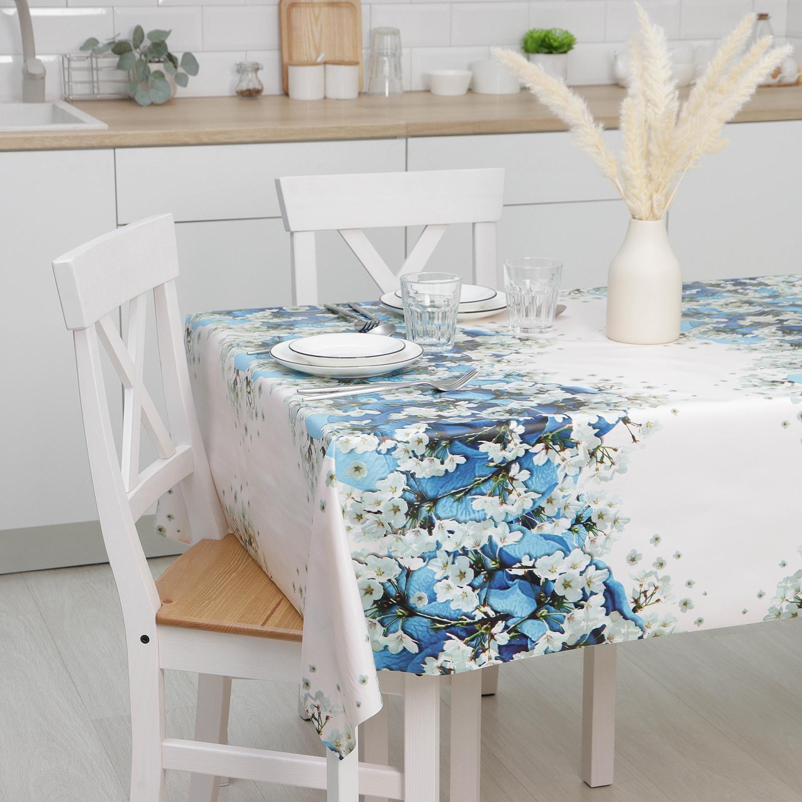 Клеёнка столовая на тканевой основе Доляна «Синие розы», рулон 20 метров, ширина 137 см