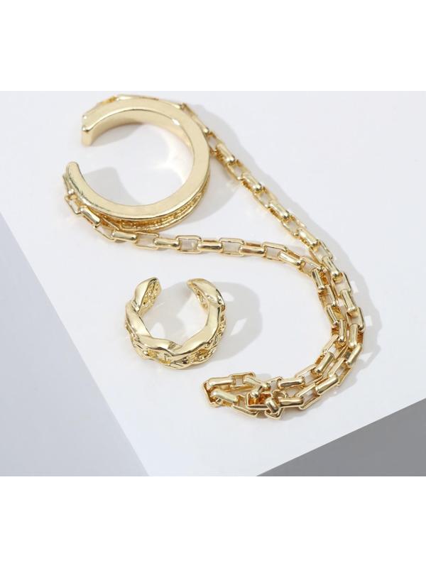 Набор серьги и каффа цепь на кольце, цвет золото