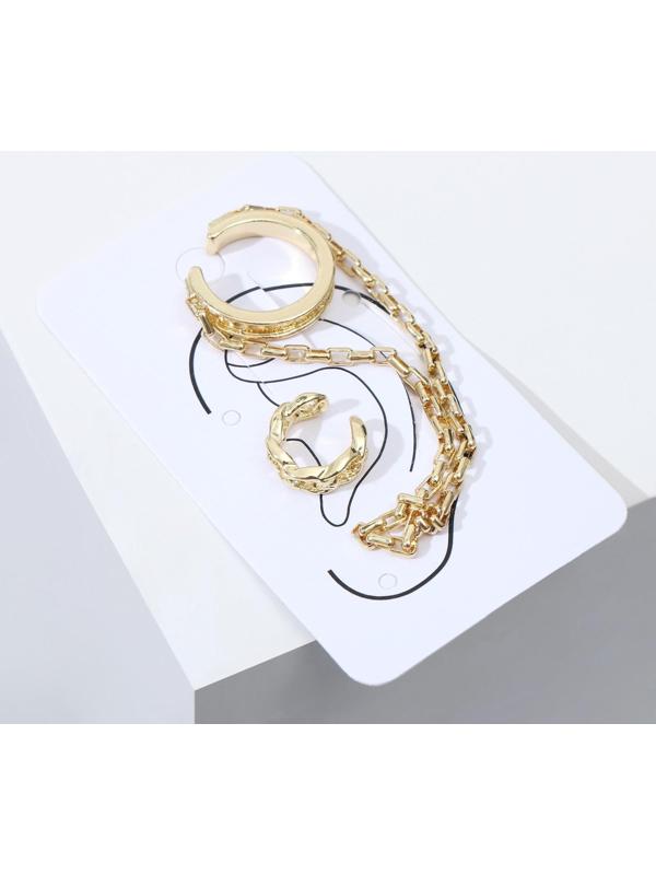 Набор серьги и каффа цепь на кольце, цвет золото