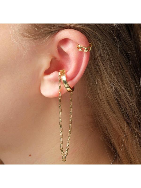 Набор серьги и каффа цепь на кольце, цвет золото