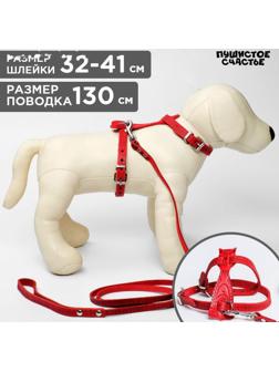 Комплект «Кошка», красный (шлейка 32-41х1 см, поводок 130х0.8 см)