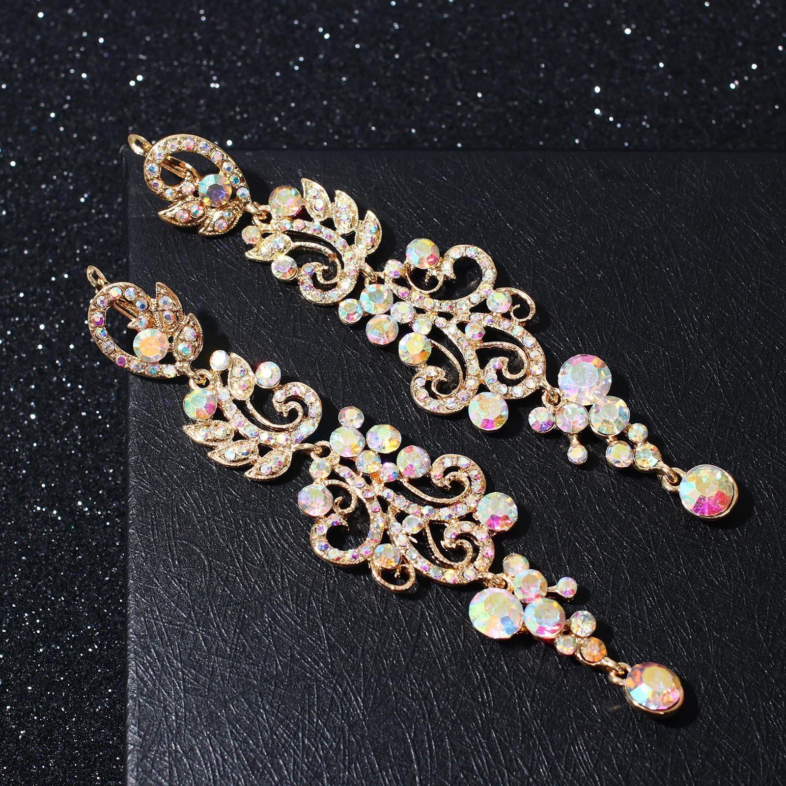 Серьги висячие со стразами 