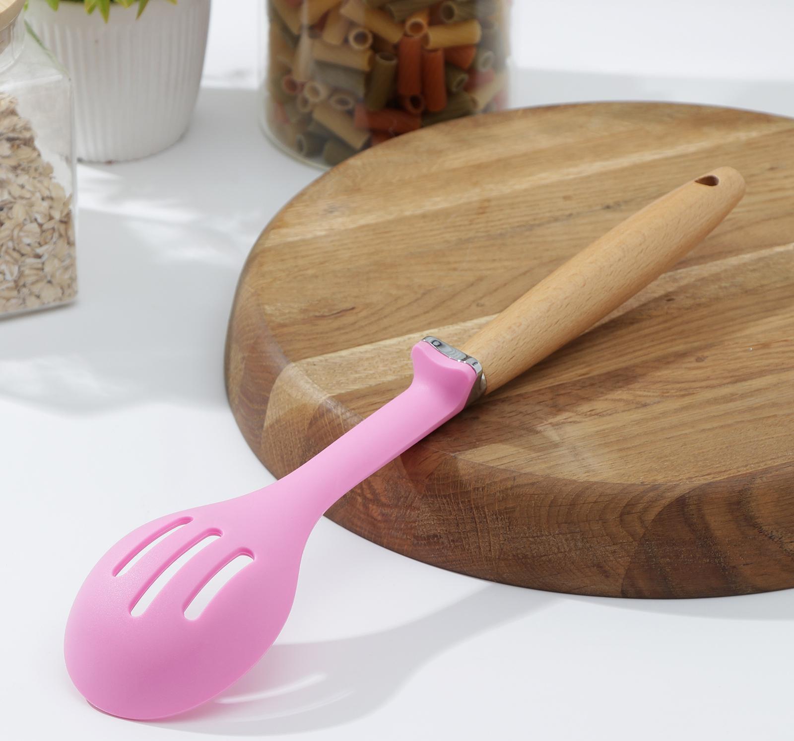 Ложка с прорезями Доляна «Стелла», 29×6,5×2,5 см, цвет розовый