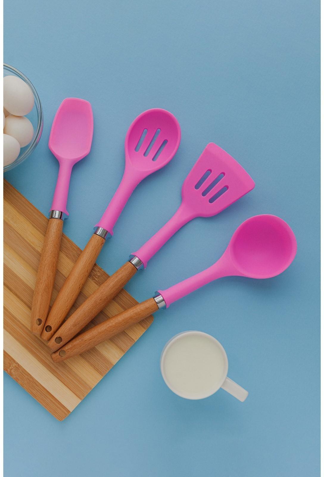 Ложка с прорезями Доляна «Стелла», 29×6,5×2,5 см, цвет розовый