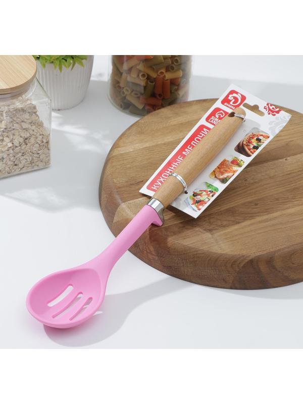 Ложка с прорезями Доляна «Стелла», 29×6,5×2,5 см, цвет розовый