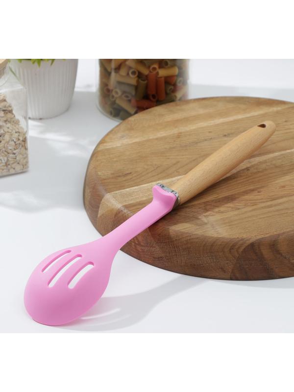 Ложка с прорезями Доляна «Стелла», 29×6,5×2,5 см, цвет розовый