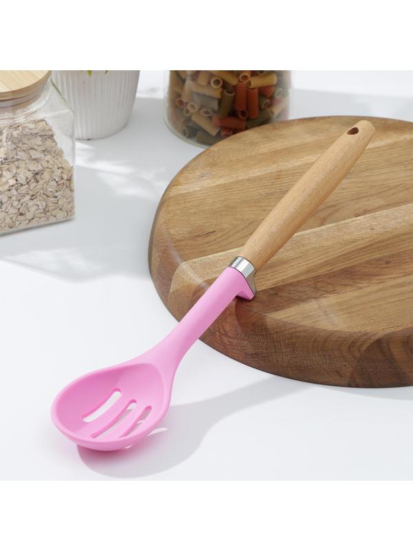 Ложка с прорезями Доляна «Стелла», 29×6,5×2,5 см, цвет розовый