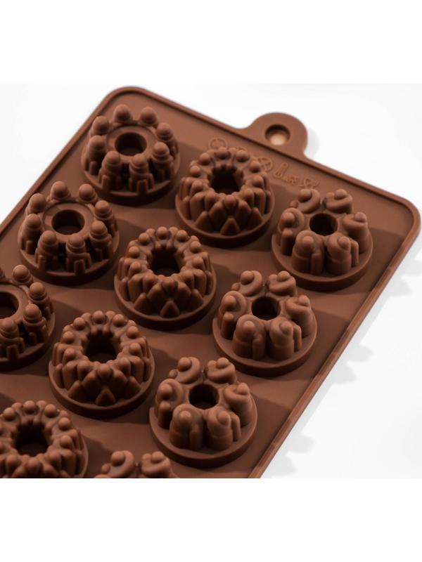 Форма для льда и кондитерских украшений «Дольче», 15 ячеек, 20×11×1,8 см, силикон, цвет шоколадный