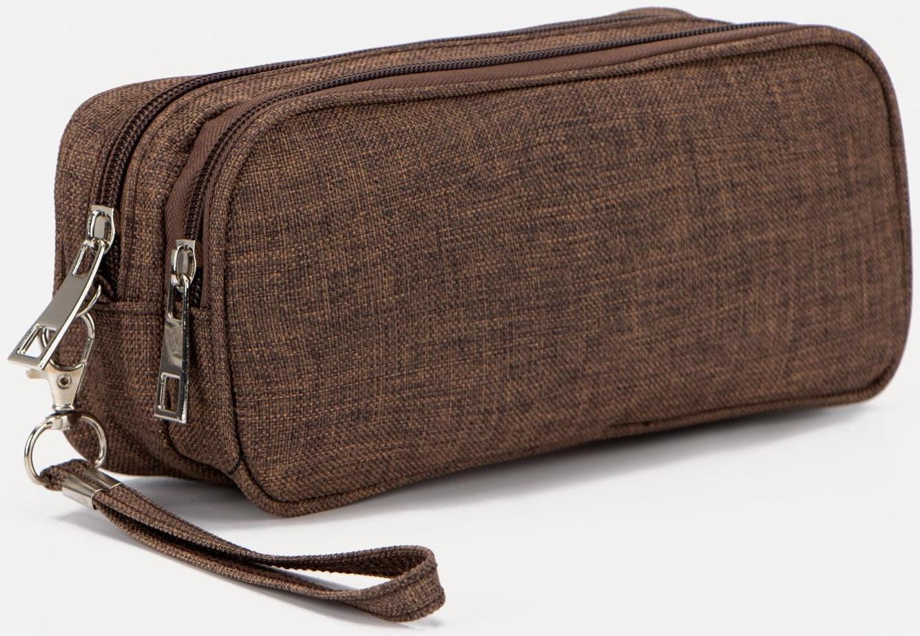 Косметичка, 2 отдела на молниях, цвет коричневый
