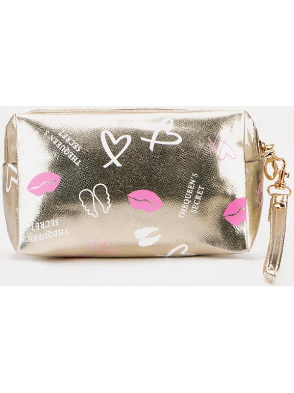 Косметичка на молнии, с ручкой, цвет золотистый