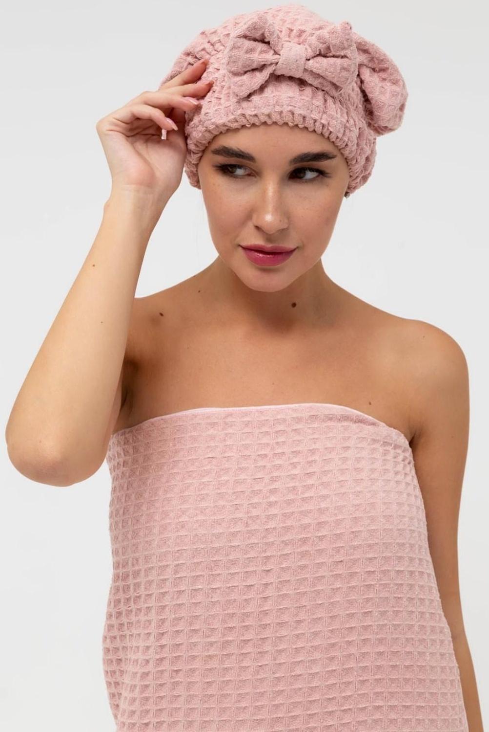 Набор для бани и ванной Этель «Вафля» полотенце 70*140 см+чалма 21*25 см, цв.розовый