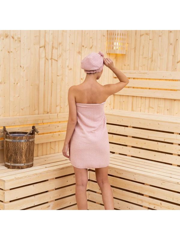 Набор для бани и ванной Этель «Вафля» полотенце 70*140 см+чалма 21*25 см, цв.розовый