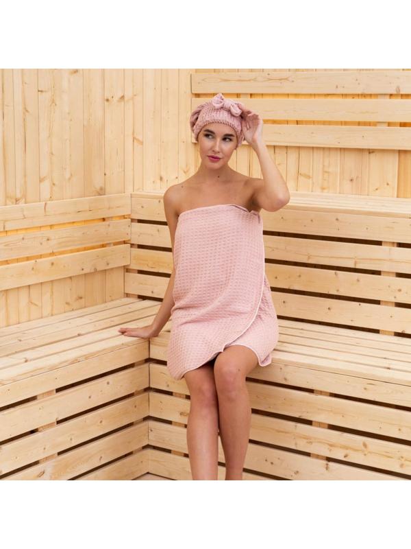 Набор для бани и ванной Этель «Вафля» полотенце 70*140 см+чалма 21*25 см, цв.розовый