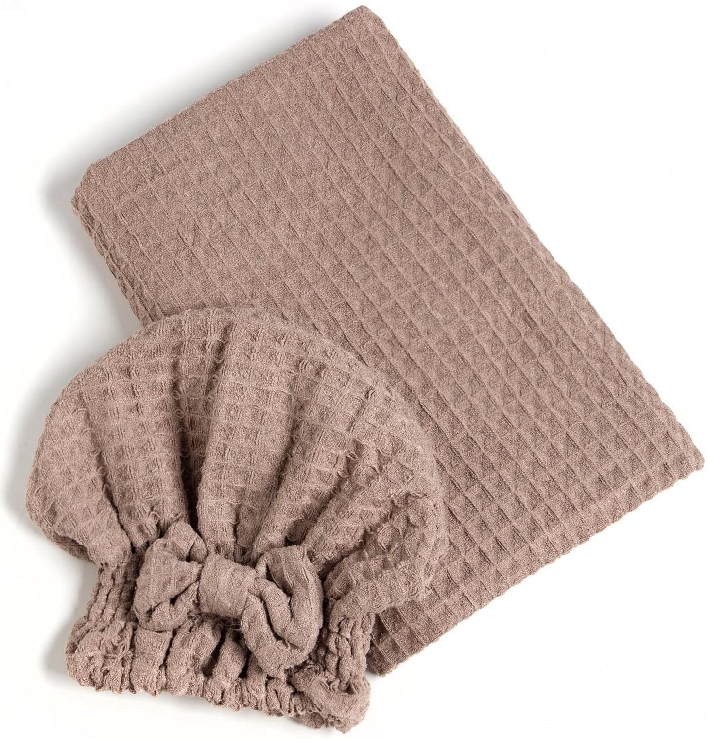 Набор для бани и ванной Этель «Вафля» полотенце 70*140 см+чалма 21*25 см, цв.коричневый