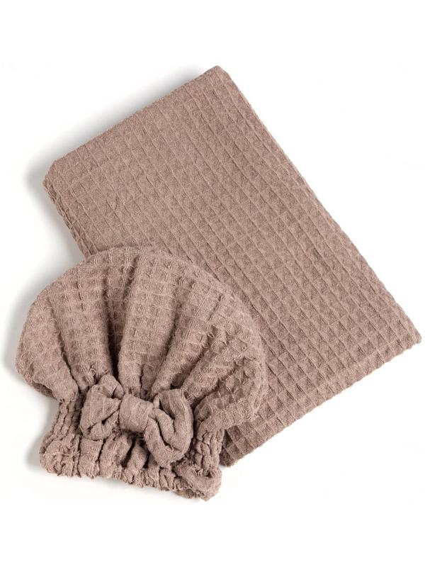 Набор для бани и ванной Этель «Вафля» полотенце 70*140 см+чалма 21*25 см, цв.коричневый