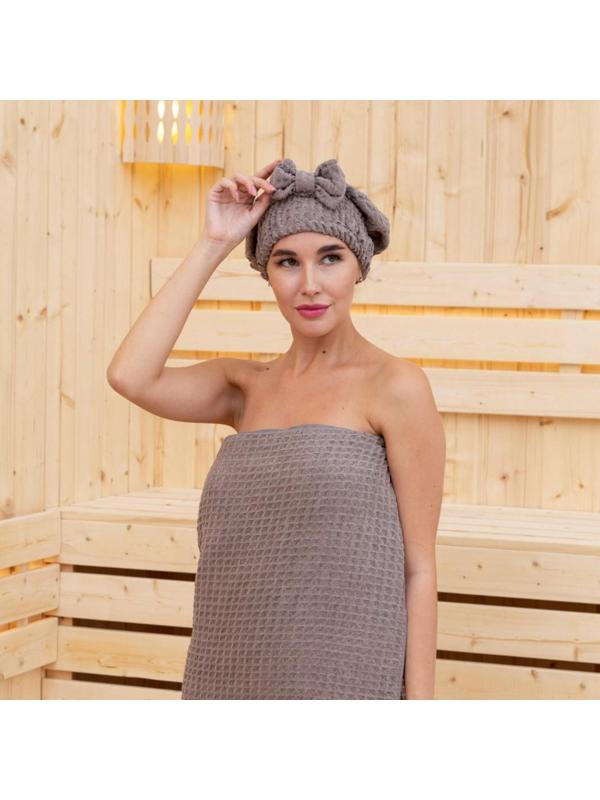 Набор для бани и ванной Этель «Вафля» полотенце 70*140 см+чалма 21*25 см, цв.коричневый