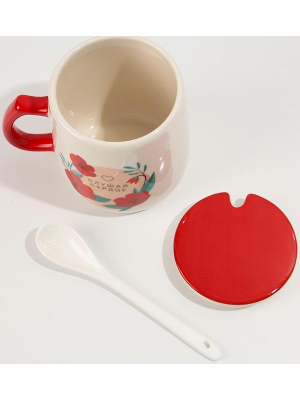 Кружка с крышкой и ложкой 