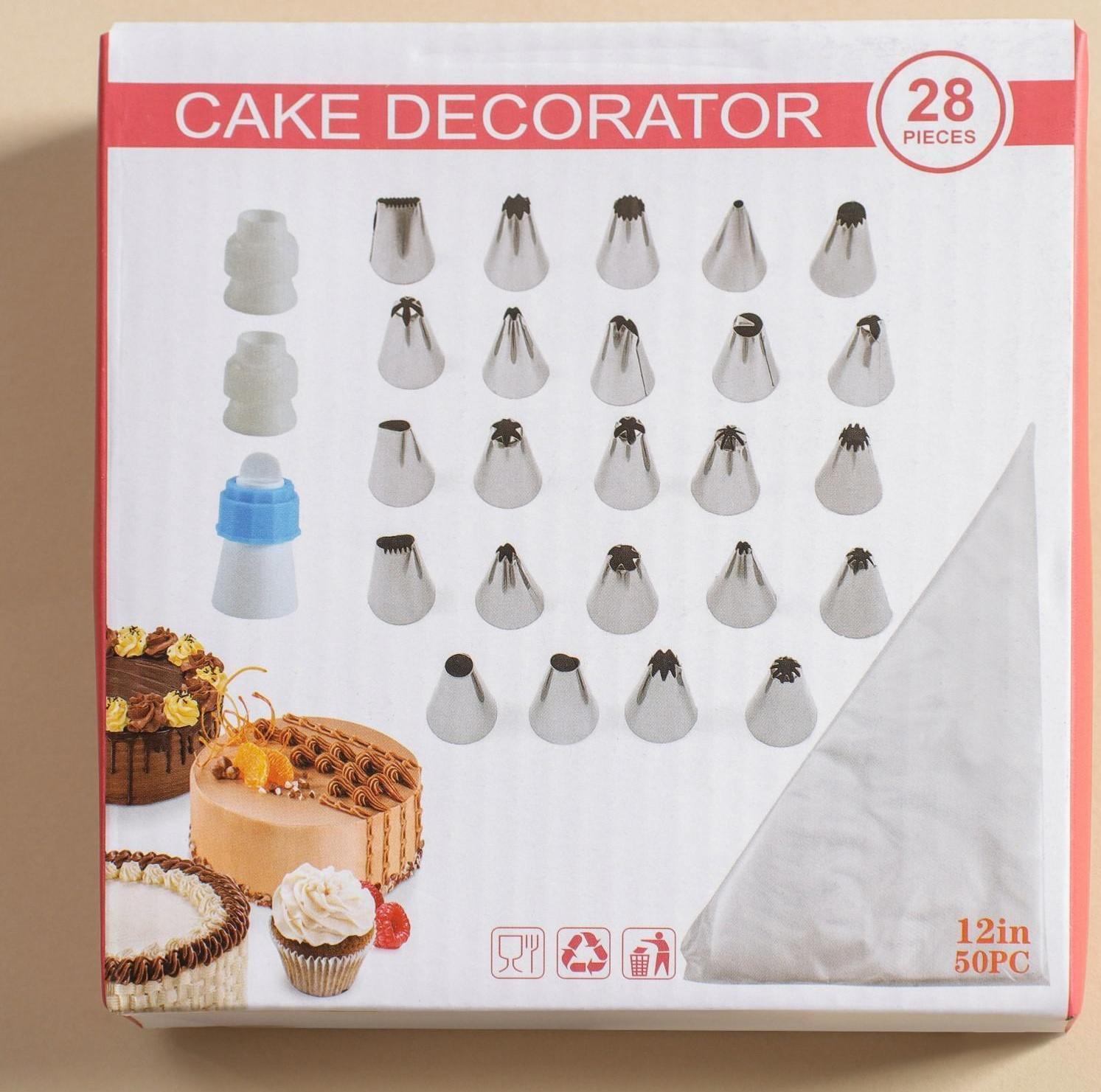 Набор кондитерский, 28 предметов: 3 адаптера, 24 насадки, набор кондитерских мешков 50 шт
