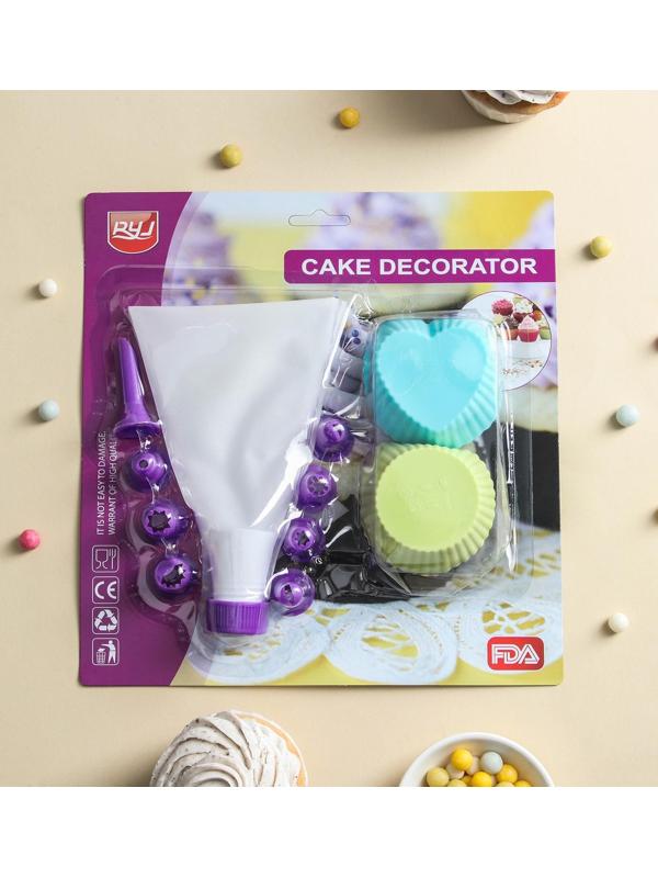 Набор кондитерский, 15 предметов: 8 насадок, 6 формочек, кондитерский мешок с адаптером