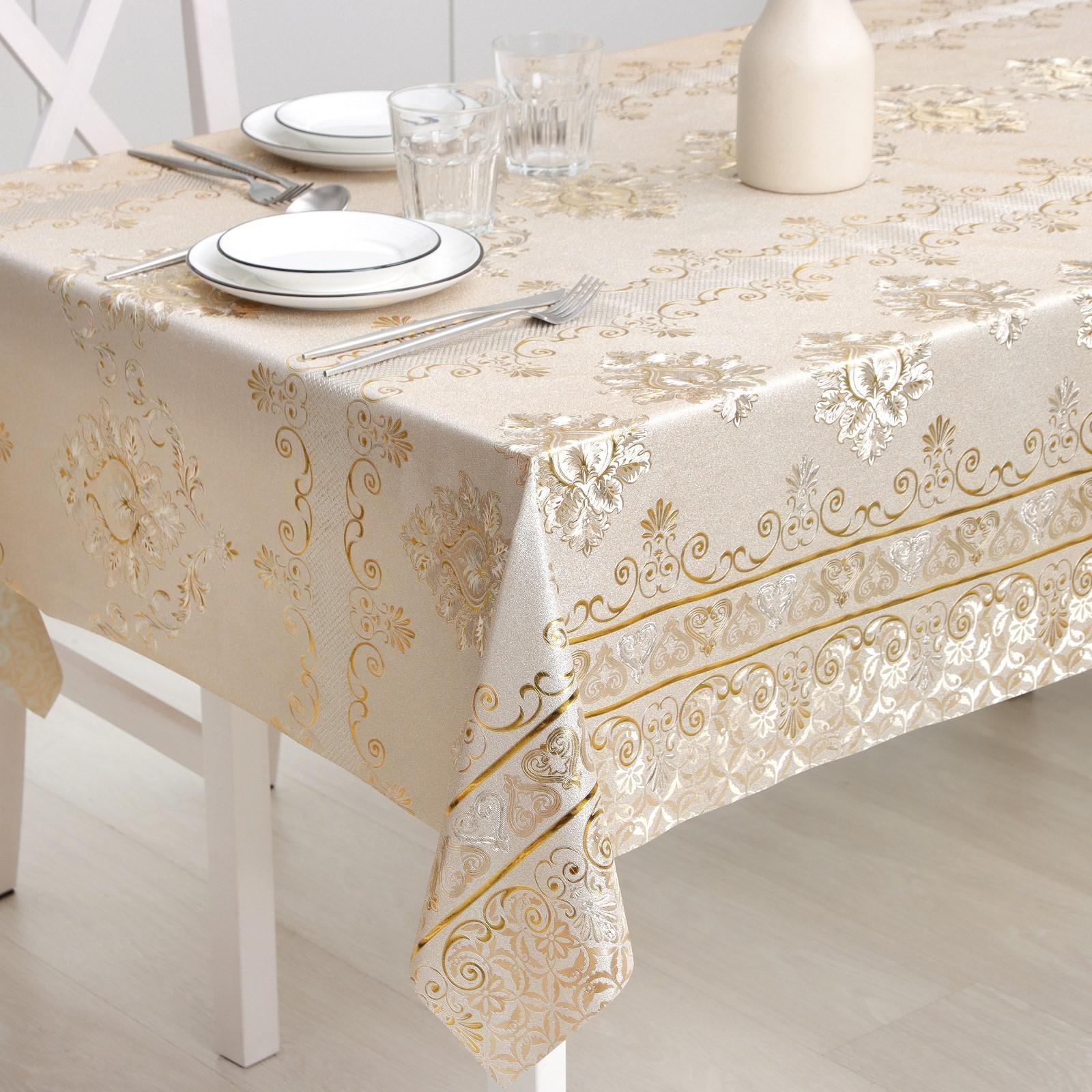 Клеёнка столовая на тканевой основе «Торжество», рулон 20 метров, ширина 137 см, цвет золотой
