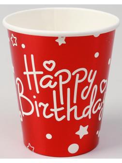 Стаканы бумажные «С днём рождения», набор, 6 шт., цвет красный