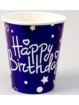 Стаканы бумажные «С Днём рождения», в наборе 6 штук, цвет синий