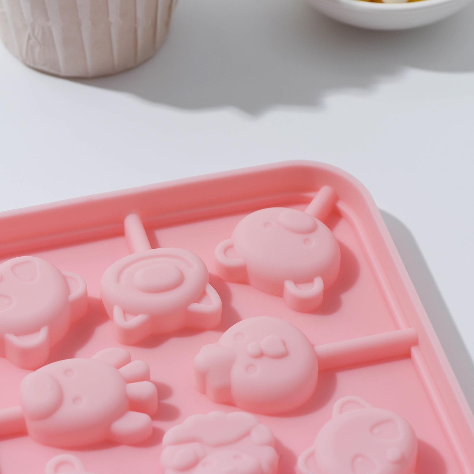 Форма для леденцов «Зверята», 8 ячеек, 14×14×1,4 см, с палочками 20 шт, цвет МИКС