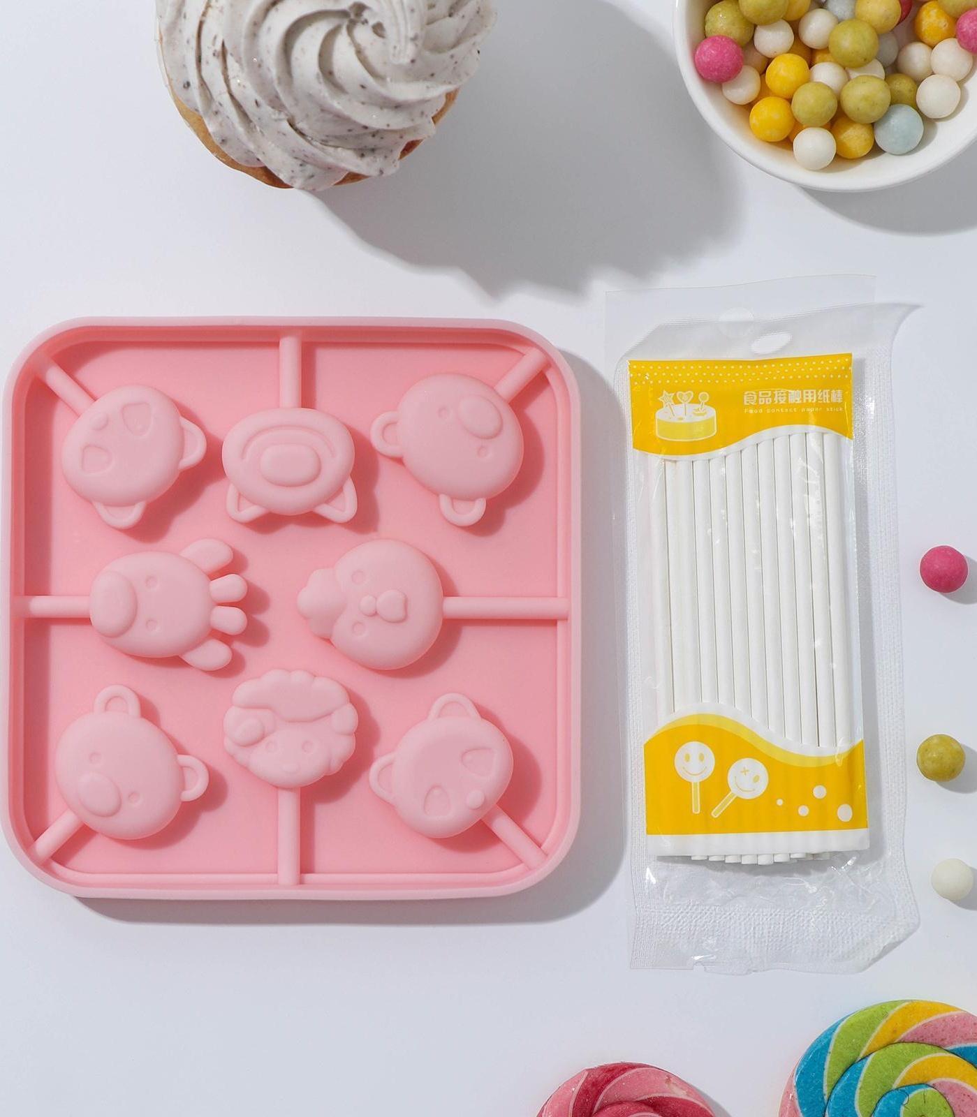 Форма для леденцов «Зверята», 8 ячеек, 14×14×1,4 см, с палочками 20 шт, цвет МИКС