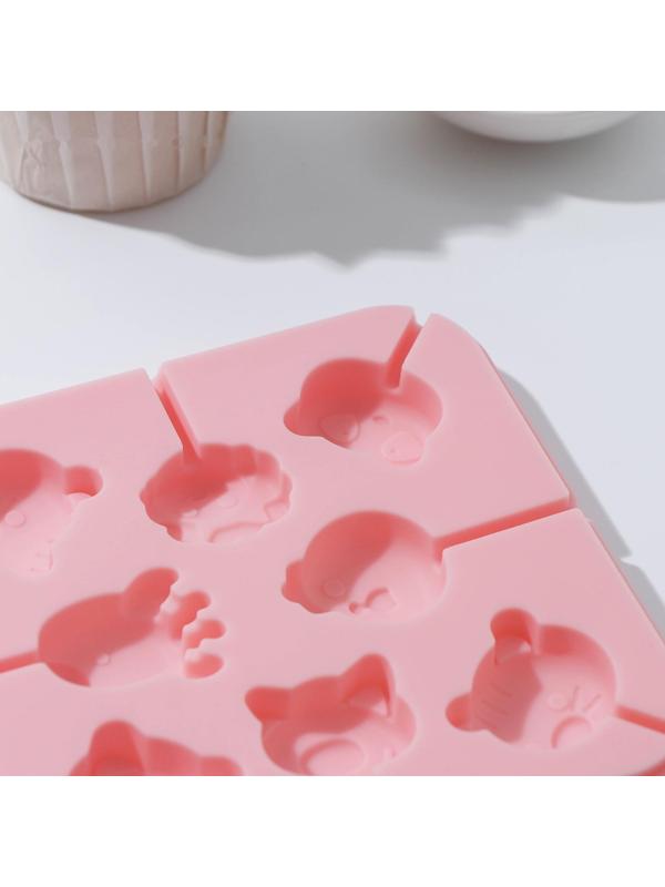 Форма для леденцов «Зверята», 8 ячеек, 14×14×1,4 см, с палочками 20 шт, цвет МИКС