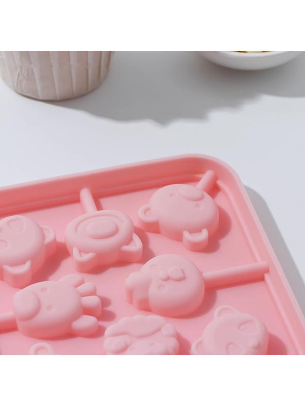 Форма для леденцов «Зверята», 8 ячеек, 14×14×1,4 см, с палочками 20 шт, цвет МИКС