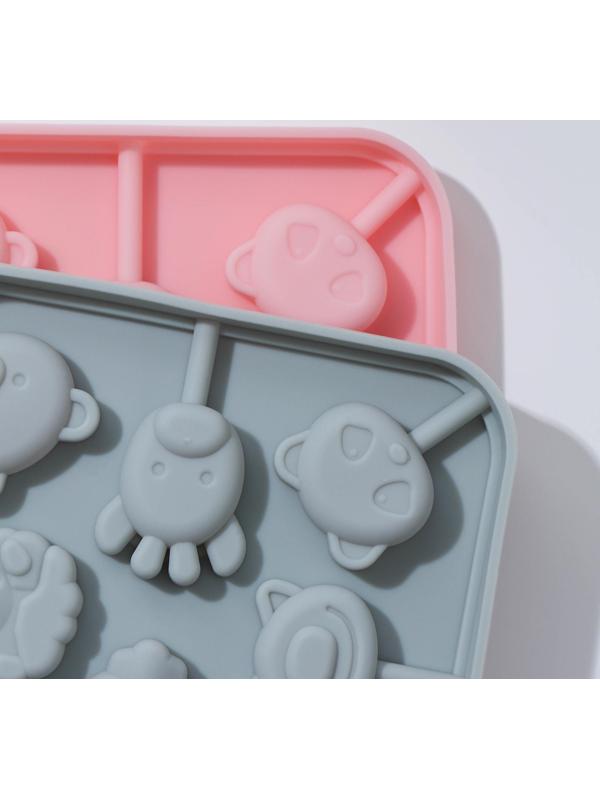 Форма для леденцов «Зверята», 8 ячеек, 14×14×1,4 см, с палочками 20 шт, цвет МИКС