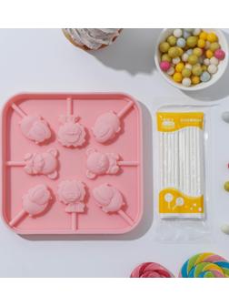 Форма для леденцов «Зоопарк», 8 ячеек, 14,5×14,5×1,5 см, с палочками 20 шт, цвет МИКС