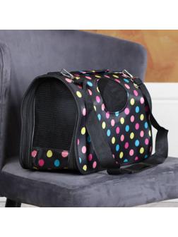 Сумка-переноска для кошек и собак, каркасная, размер S, 37,5 х 17 х 22 см, чёрная с цветными горошинами