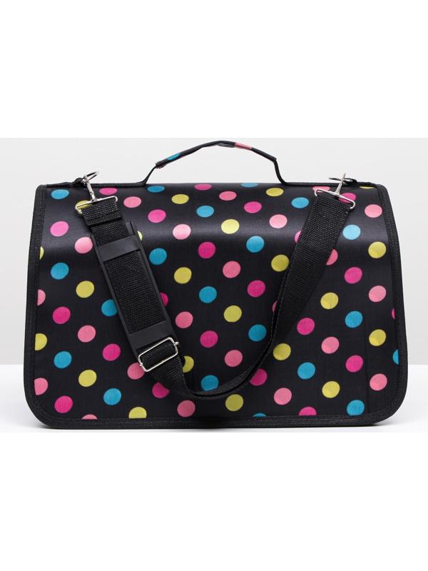 Сумка-переноска для кошек и собак, каркасная, размер S, 37,5 х 17 х 22 см, чёрная с цветными горошинами