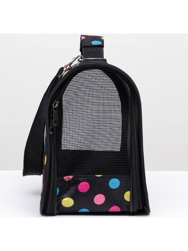 Сумка-переноска для кошек и собак, каркасная, размер S, 37,5 х 17 х 22 см, чёрная с цветными горошинами