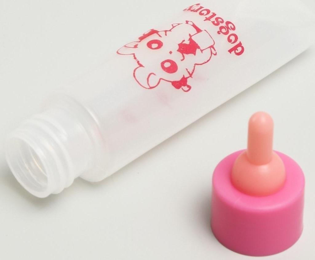 Бутылочка для вскармливания грызунов 30 мл с силиконовой соской (короткий носик), розовая